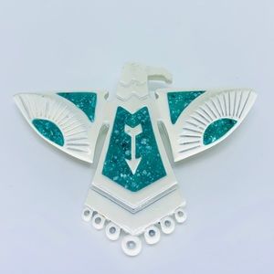 faux turquoise Thunderbird Enamel Vintage Brooch